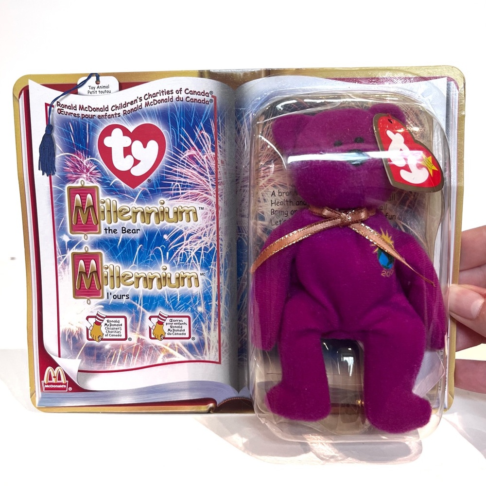 Vintage Y2K 2000s Millennium The Bear TY Beanie Baby Small Purple World Plush